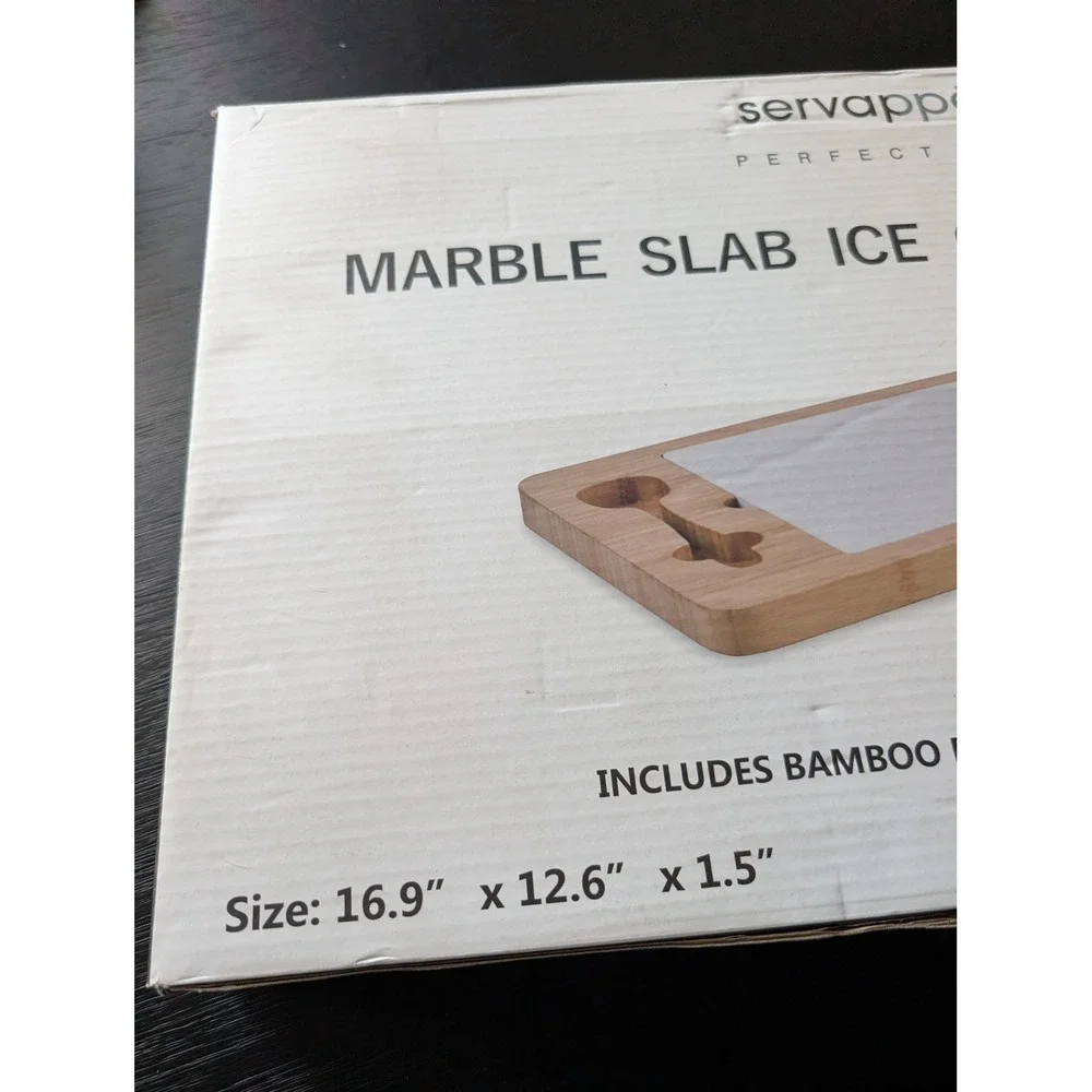 Servappetit Marble Slab Ice Cream Prep Set Bamboo Board 2 Spoons New 17
